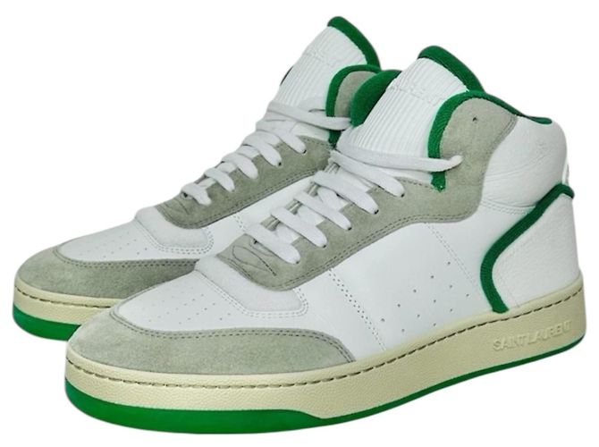 Saint Laurent SL 80 Sneakers alte in pelle e scamosciato Bianco Verde Grigio - vista 5