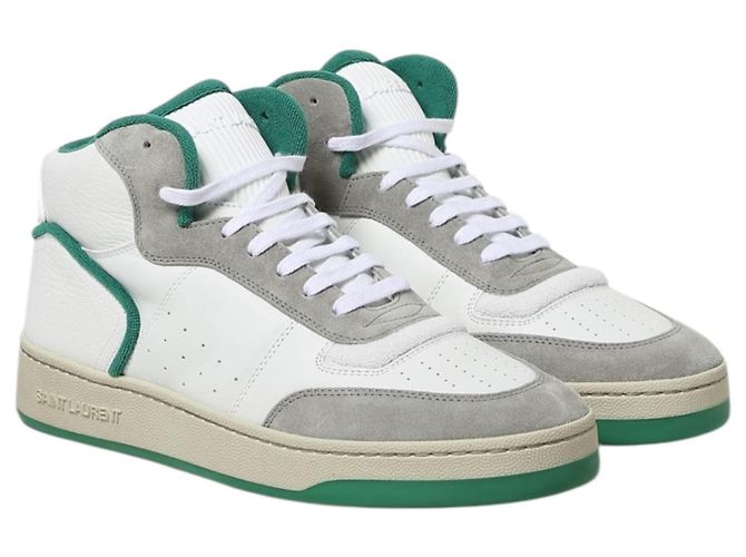 Saint Laurent SL 80 Sneakers alte in pelle e scamosciato Bianco Verde Grigio - vista 6