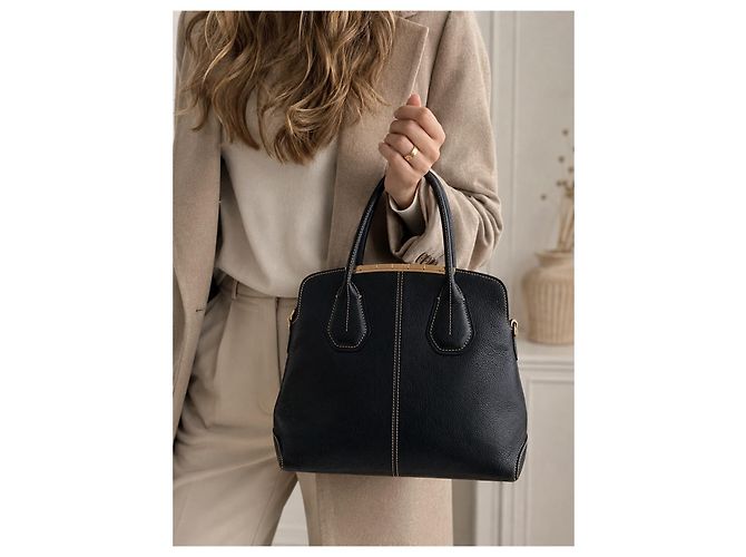 Tod's Grande Borsa a Mano in Pelle Blu Navy Gold hardware - vista 10