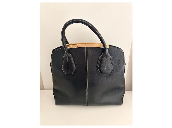 Tod's Grande Borsa a Mano in Pelle Blu Navy Gold hardware - vista 11