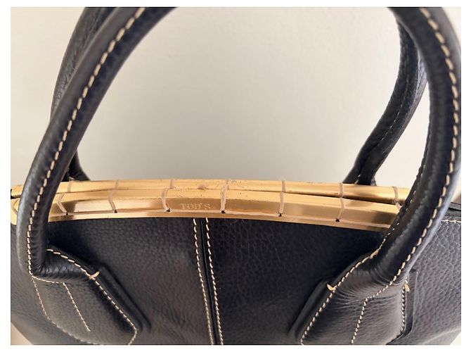 Tod's Grande Borsa a Mano in Pelle Blu Navy Gold hardware - vista 14