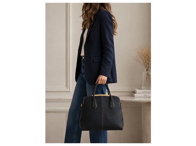 Tod's Grande Borsa a Mano in Pelle Blu Navy Gold hardware - vista 2