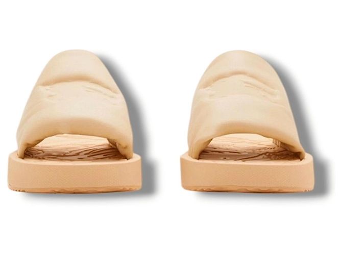 Ciabatte Burberry in pelle beige con logo - vista 6