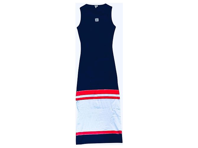 Vestido Loewe Tank largo de algodón sin mangas con rayas Blanco Naranja Azul oscuro - vista 12