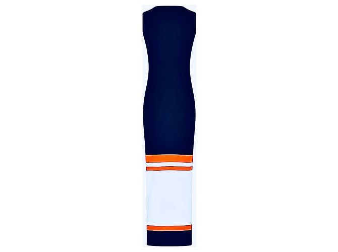 Vestido Loewe Tank largo de algodón sin mangas con rayas Blanco Naranja Azul oscuro - vista 13