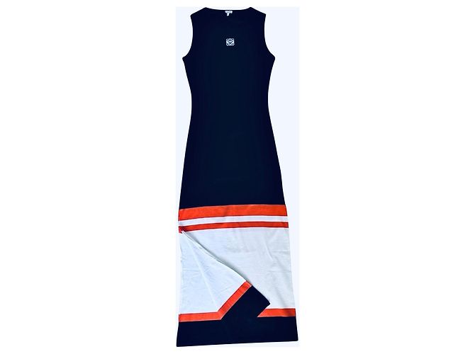 Vestido Loewe Tank largo de algodón sin mangas con rayas Blanco Naranja Azul oscuro - vista 2
