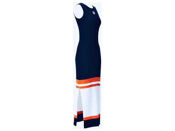 Vestido Loewe Tank largo de algodón sin mangas con rayas Blanco Naranja Azul oscuro - vista 3