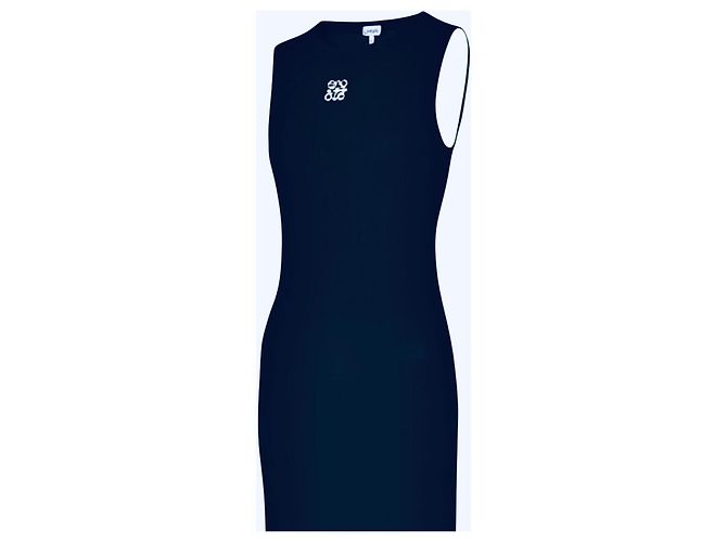Vestido Loewe Tank largo de algodón sin mangas con rayas Blanco Naranja Azul oscuro - vista 7
