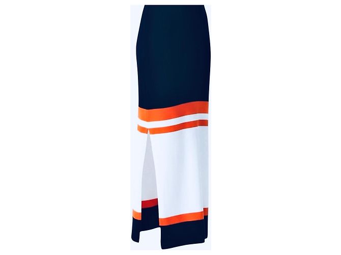 Vestido Loewe Tank largo de algodón sin mangas con rayas Blanco Naranja Azul oscuro - vista 8