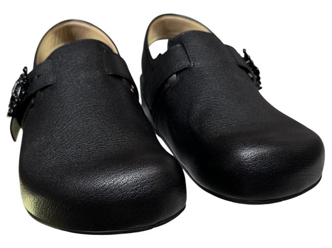 Loewe Black Grained Leather Anagram Clogs - view 12