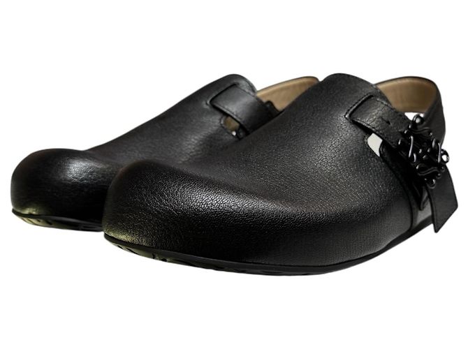Loewe Black Grained Leather Anagram Clogs - view 3