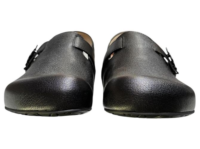 Loewe Black Grained Leather Anagram Clogs - view 7