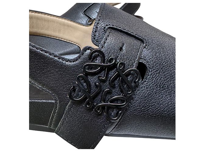 Loewe Black Grained Leather Anagram Clogs - view 9