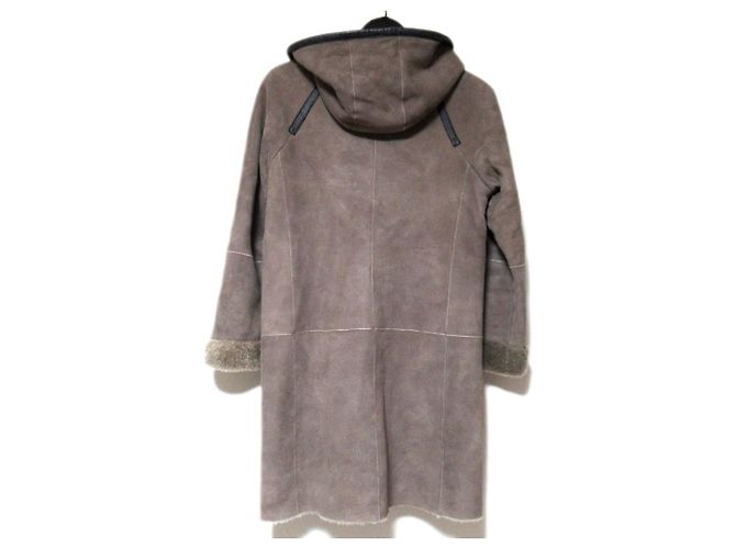 Autre Marque Abrigo con capucha de shearling 23ku Castaño - vista 2