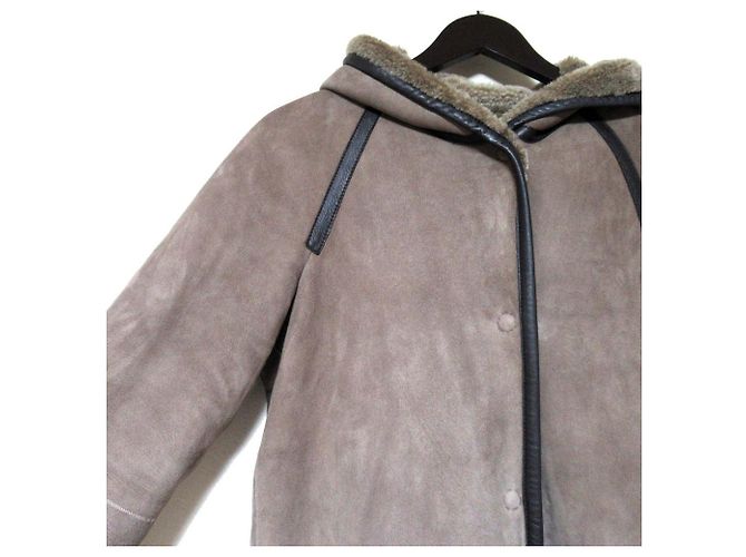 Autre Marque Abrigo con capucha de shearling 23ku Castaño - vista 3
