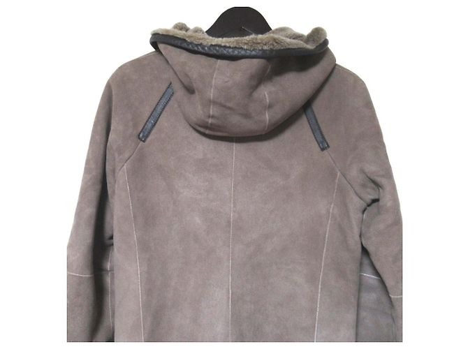 Autre Marque Abrigo con capucha de shearling 23ku Castaño - vista 4