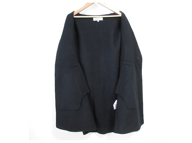 Autre Marque Abrigo de lana sin cuello ENFOLD Negro - vista 4