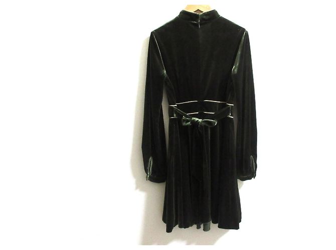 Autre Marque PAMEO POSE Velor Mandarin Mini Kleid Velor Kleid Grün Khaki - Ansicht 2