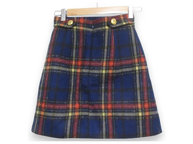 Miu Miu Wool Alpaca Check Gold Button Mini Skirt - view 3