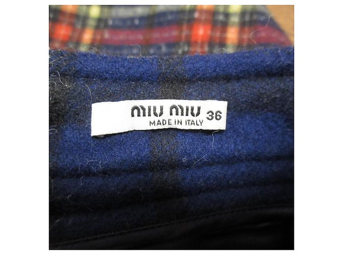 Miu Miu Wool Alpaca Check Gold Button Mini Skirt - view 5