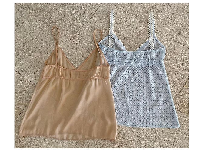Chanel Top de alças em renda azul céu e creme Azul claro - vista 10