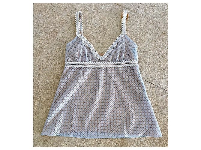 Chanel Top de alças em renda azul céu e creme Azul claro - vista 11