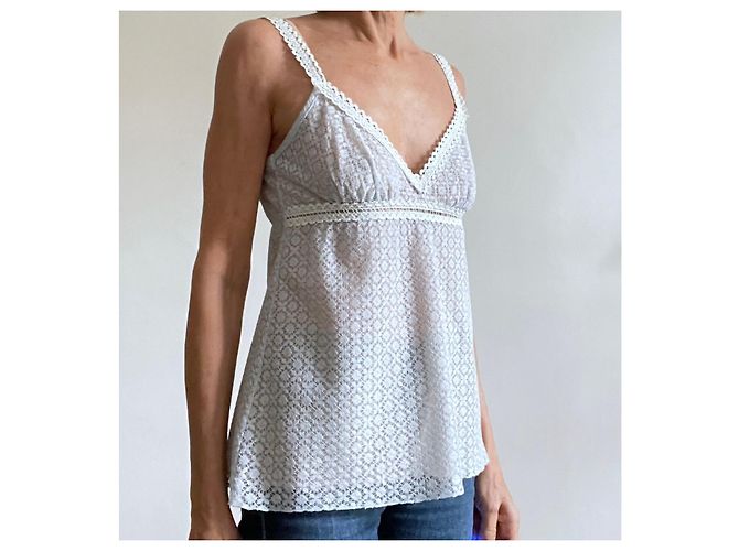 Chanel Top de alças em renda azul céu e creme Azul claro - vista 12