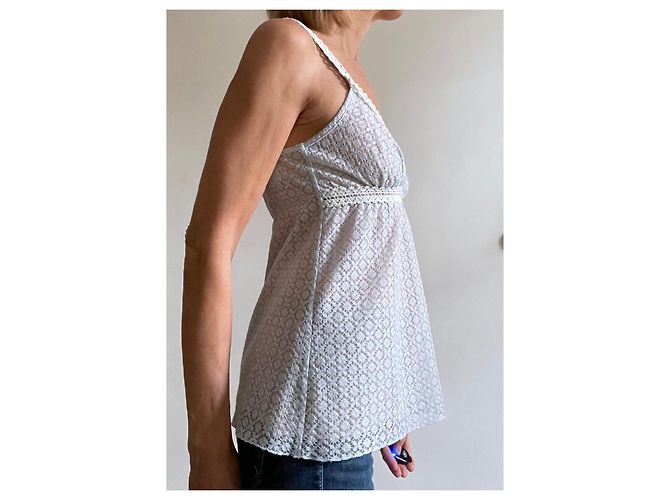 Chanel Top de alças em renda azul céu e creme Azul claro - vista 13