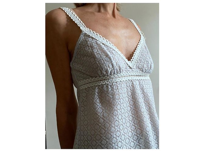 Chanel Top de alças em renda azul céu e creme Azul claro - vista 14