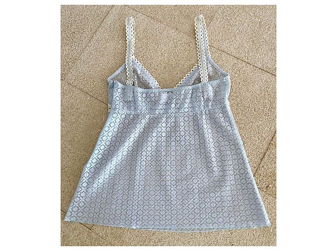 Chanel Top de alças em renda azul céu e creme Azul claro - vista 2