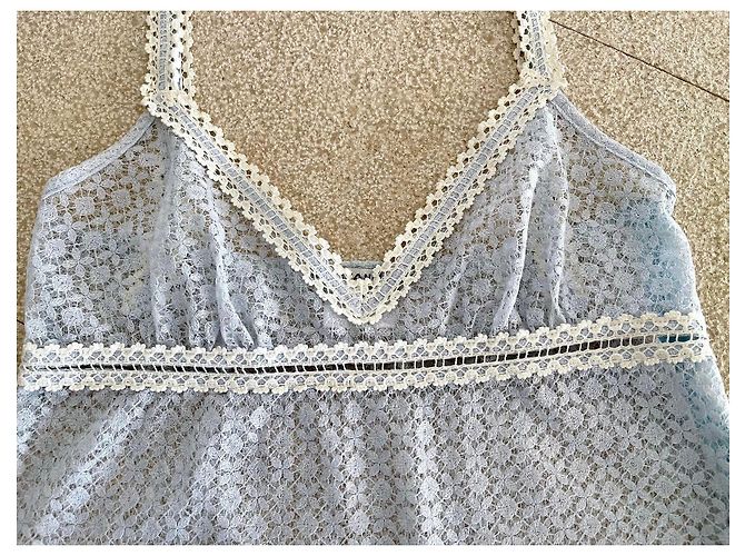 Chanel Top de alças em renda azul céu e creme Azul claro - vista 3