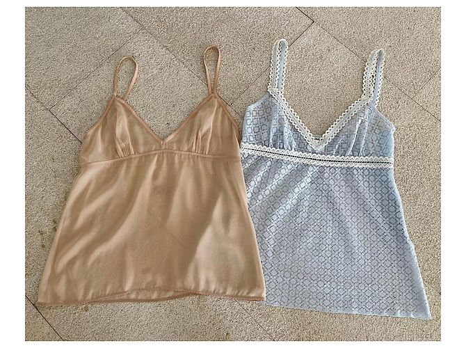 Chanel Top de alças em renda azul céu e creme Azul claro - vista 9