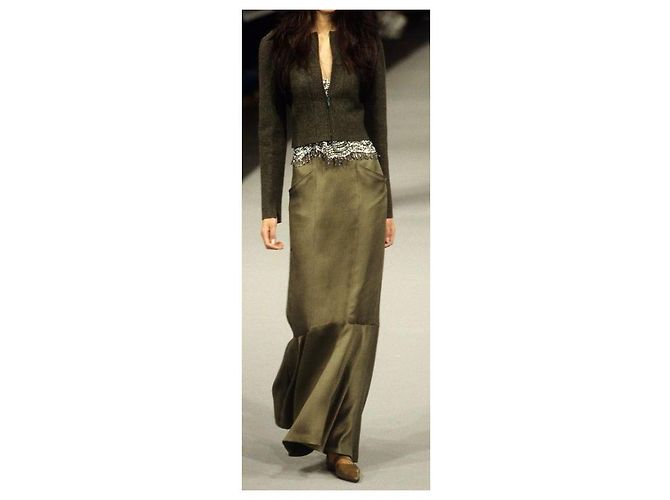 Falda Sirena Larga Chanel Colección Otoño/Invierno 1999 Verde Caqui Verde oliva Verde oscuro - vista 2