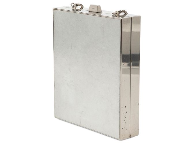 Clutch Tuxedo Box Star in metallo argentato e pelle con catena Saint Laurent Argento - vista 2