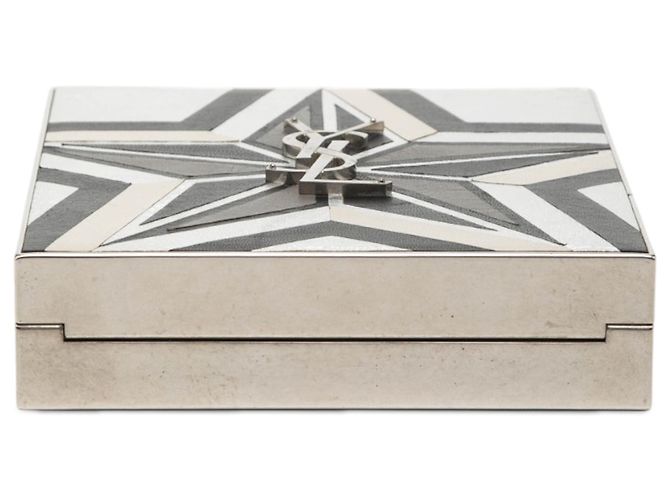 Clutch Tuxedo Box Star in metallo argentato e pelle con catena Saint Laurent Argento - vista 3