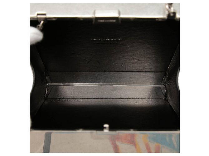 Clutch Tuxedo Box Star in metallo argentato e pelle con catena Saint Laurent Argento - vista 4