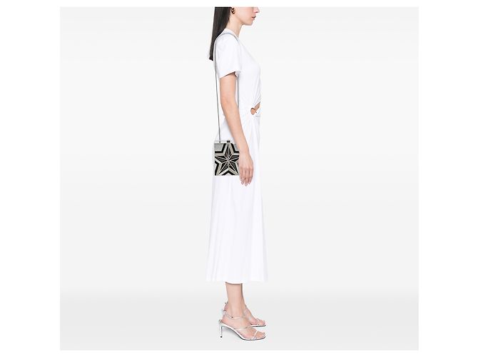 Clutch Tuxedo Box Star in metallo argentato e pelle con catena Saint Laurent Argento - vista 7