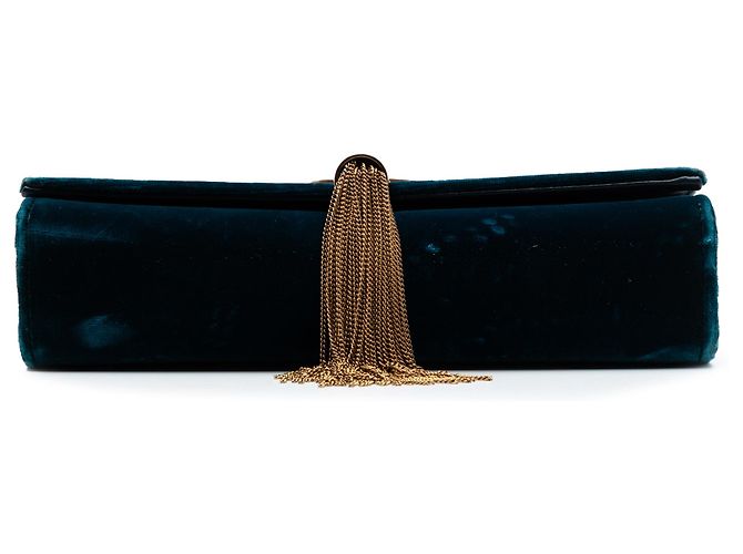 Saint Laurent Bolso Bandolera Kate de Terciopelo Azul Pequeño con Monograma y Borla - vista 3