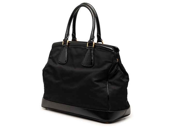 Tote Prada Black Saffiano Vernice Trimmed Tessuto Parabole Nero - vista 2