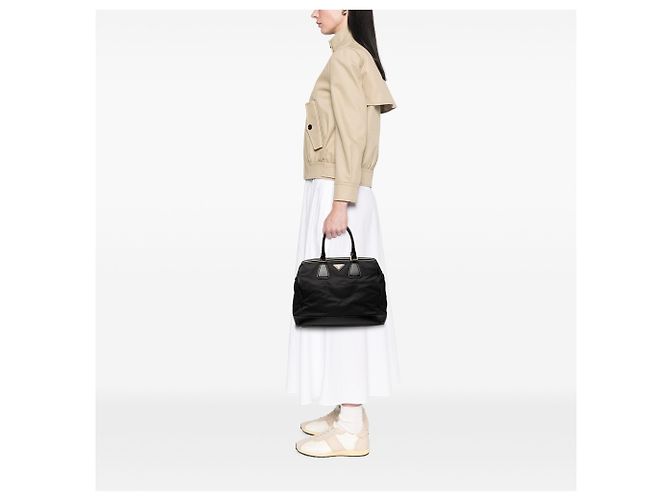 Tote Prada Black Saffiano Vernice Trimmed Tessuto Parabole Nero - vista 7