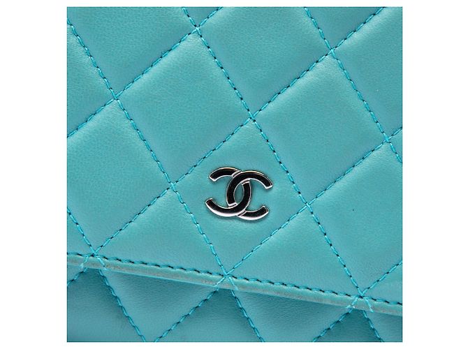 Chanel Blue CC gestepptes Lammleder Wallet On Chain Blau Türkis - Ansicht 5
