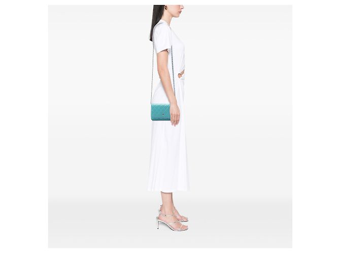 Chanel Blue CC gestepptes Lammleder Wallet On Chain Blau Türkis - Ansicht 6