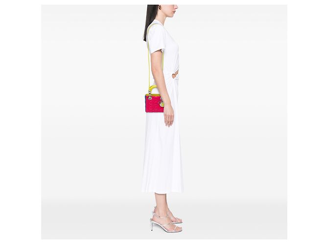 Dior Mini Lady Dior Cannage aus dreifarbigem Lammleder Rosa Pink - Ansicht 6