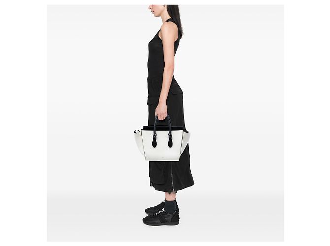 Céline Celine White Medium Bicolor Calfskin Tie Knot Tote - view 7