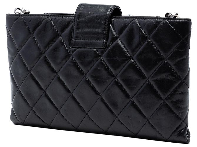 Clutch Chanel Black Quilted Glazed Calfskin Coco Pleats Chain Nero - vista 2