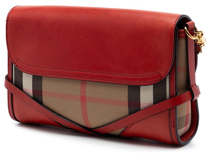 Borsa a tracolla Abbott in pelle rossa e tela House Check di Burberry Rosso - vista 2