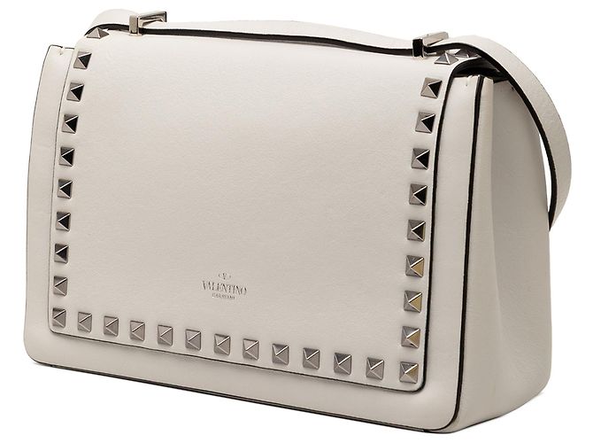 Borsa a tracolla Valentino in pelle grigia Rockstud con chiusura Flip Lock Marrone Grigio - vista 2