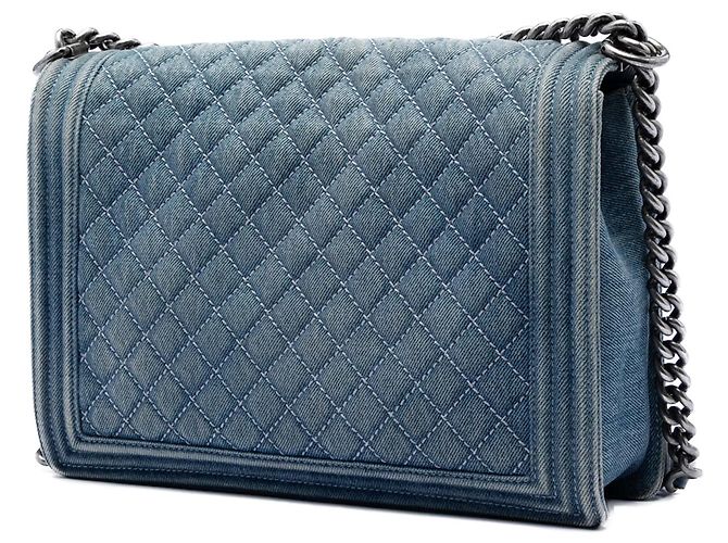 Chanel Blue Large Quilted Denim Boy Flap - vista 2