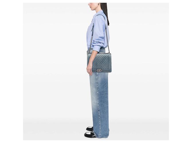 Chanel Blue Large Quilted Denim Boy Flap - vista 6