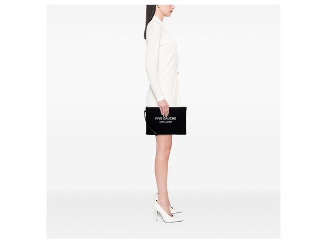 Saint Laurent Clutch aus schwarzem Canvas Rive Gauche - Ansicht 6